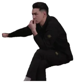 🤔 a1eef662 man, sitting, thinking, pensive, stone island, black, contemplative telegram sticker