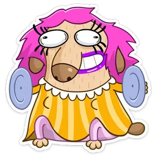 😒 18df7e31 Cartoon, Hond, Grappig, Personage, Roze haar, Paarse lippenstift telegram sticker