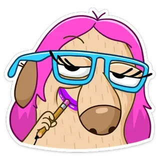 🤓 82ee67e6 sticker, cartoon, hond, make-up, bril, roze haar, lippenstift telegram sticker