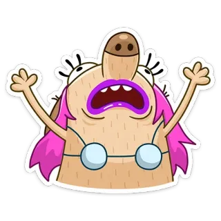 😱 f8793f1d Cartoon, Sticker, Grappig, Personage, Roze haar, Vreemd, Gek telegram sticker