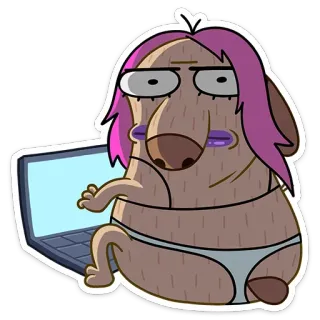 😐 fb369d81 cartoon, laptop, ondergoed, vreemd, grappig, digitale kunst, sticker telegram sticker