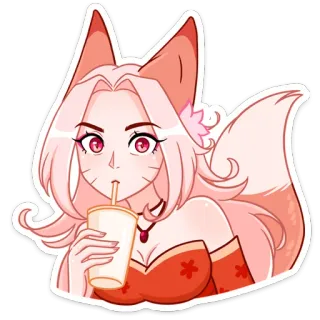 😦 14079f05 anime, fox girl, kemonomimi, cute, drink, sticker telegram sticker