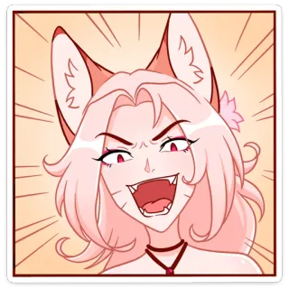 😦 5b293cac anime, woman, fox, ears, angry, choker, cartoon, character telegram sticker