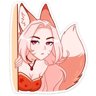 😐 72d75fe9 fox girl, anime, sticker, fox ears, girl, red, cartoon telegram sticker