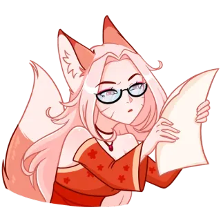 🤓 1e712405 Anime Mädchen, Fuchs Ohren, Brille, Lesen, Charakter telegram sticker