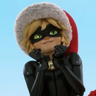 😯 09e18330 Cat Noir Miraculous: Tales of Ladybug & Cat Noir Cat Noir, Natal, chapéu, Miraculous Ladybug, personagem de desenho animado, herói, anime telegram sticker
