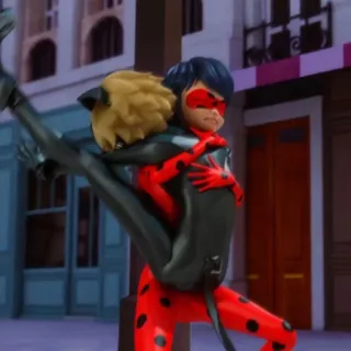 🤗 34e665e1 Ladybug Miraculous: Tales of Ladybug & Cat Noir joaninha, Cat Noir, desenho animado, super-herói, abraço, Miraculous, animado telegram sticker