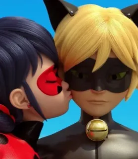 😗 81b3c8e1 Ladybug and Cat Noir Miraculous: Tales of Ladybug & Cat Noir Anime, Desenho animado, Beijo, Casal, Romance, Amor telegram sticker