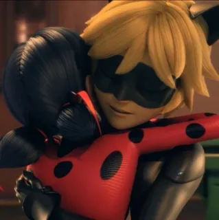 🤗 edfd1640 Ladybug, Cat Noir Miraculous Ladybug joaninha, Cat Noir, Miraculous Ladybug, abraço, desenho animado, romance, amor telegram sticker