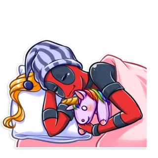 😴 5e3bec03 Deadpool Deadpool, ngủ, kỳ lân, marvel, siêu anh hùng, hoạt hình, dễ thương, buồn ngủ telegram sticker