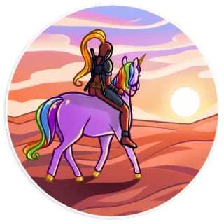 🦄 a1deed84 Deadpool Deadpool, kỳ lân, hoàng hôn, cầu vồng, siêu anh hùng, giả tưởng, vũ khí, nhân vật telegram sticker