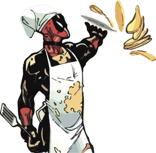 😇 4b136441 Deadpool Deadpool, chef, cooking, pancakes, marvel, comics whatsapp sticker