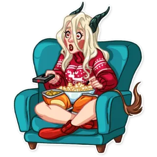 📺 156f8296 cartoon, monster, watching tv, popcorn, couch, chair whatsapp sticker