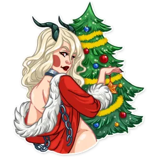 🎄 72df973c devil, christmas, sexy, succubus, christmas tree, fantasy, demon whatsapp sticker