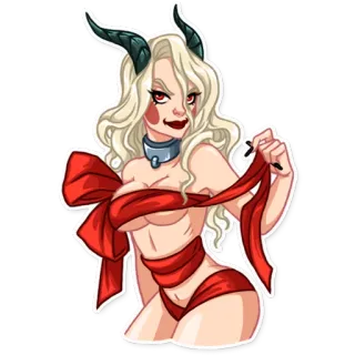 🎁 ccbd26bf demon, female, devil, monster, sexy, horns, red bow whatsapp sticker