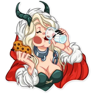 🥛 d771e10d woman, cookie, drinking, fantasy, devil, cartoon whatsapp sticker