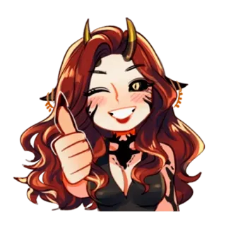 👍 c29fa036 демон, мультфильм, фэнтези, девушка, подмигивание, рога, большой палец вверх whatsapp sticker