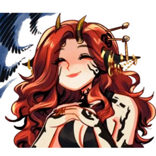 😈 c6a3a9a6 женщина, они, демон, рога, улыбка, аниме стиль whatsapp sticker