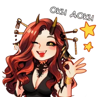 👌 f8cad243 OKI DOKI Аниме, Персонаж, Наклейка, Рыжие волосы, Рога whatsapp sticker