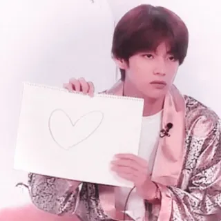 🕯 9c9b46c6 V V, BTS, K-pop, chanteur, cœur, dessin whatsapp sticker