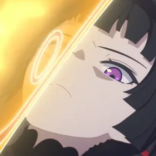 😬 d30540fc Anime, Gadis, Wanita, mata ungu, rambut hitam, Potret, Ilustrasi telegram sticker