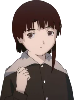 ✂ eaa8a4df Iwakura Lain Serial Experiments Lain อนิเมะ, ผู้หญิง, ผมสีน้ำตาล, การ์ตูน, ตัวละคร, Serial Experiments Lain telegram sticker
