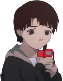 ✂ fc722a62 Lain Iwakura Serial Experiments Lain อนิเมะ, ตัวละคร, ผู้หญิง, Lain Iwakura, Serial Experiments Lain, กล้องสีแดง, ศิลปะดิจิทัล telegram sticker