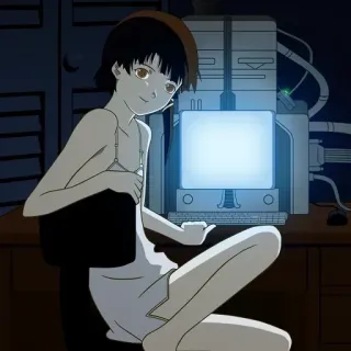 😊 b42c40f7 Lain Iwakura Serial Experiments Lain Anime, Mädchen, Computer, Retro, Cyberpunk, Digital, Kunst telegram sticker