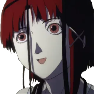 😋 fc6af4a8 Lain Iwakura Serial Experiments Lain Anime, Charakter, Mädchen, rote Haare, Cyberpunk telegram sticker