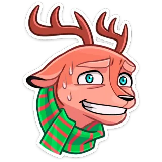 😅 1b2d8c57 олень, рождество, шарф, животное, мультфильм, наклейка, смешной, потеющий telegram sticker