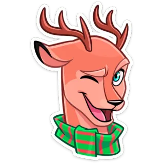 😉 40d97cd2 олень, животное, шарф, подмигивающий, мультфильм, милый, северный олень telegram sticker