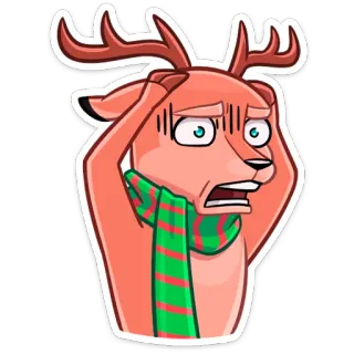 😱 639922b3 олень, животное, мультфильм, шарф, обеспокоенный, тревожный telegram sticker