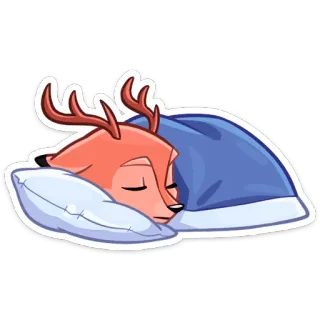 😴 d487ab15 олень, спящий, животное, мультфильм, милый, сонный, кровать, подушка telegram sticker