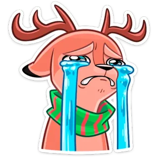 😭 e646fe57 олень, плачет, грустный, Рождество, эмоции, стикер, шарф telegram sticker