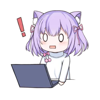😯 d3927516 anime, catgirl, computer, shocked, exclamation point, cute telegram sticker