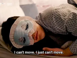 😴 b7d79b5d I can't move. I just can't move. Schlaf, Bett, Schlafanzug, Maske, müde telegram sticker