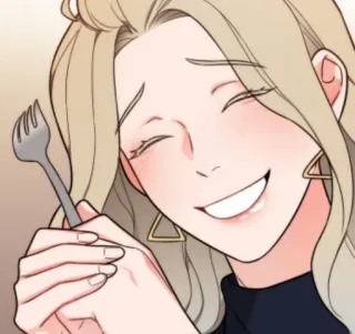 ☺️ 5741aeba ผู้หญิง, ยิ้ม, ส้อม, มีความสุข, อาหาร, การ์ตูน telegram sticker