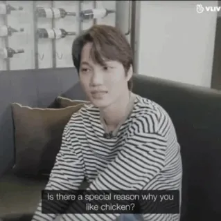 🧷 377305d6 Is there a special reason why you like chicken? chicken, question, food, interview, person telegram sticker