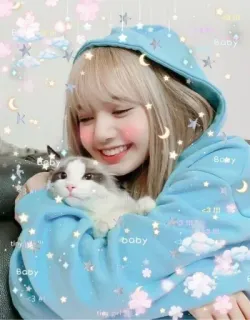 🍉 5e57f0f0 Baby woman, cat, hoodie, cute, pet, stars telegram sticker