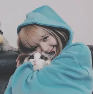 ✨ 5fb4bae9 woman, cat, hoodie, hug, pet, animal telegram sticker