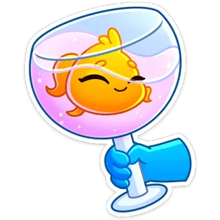 ☺️ 1024e2f1 poisson, boisson, dessin animé, mignon, verre, main telegram sticker
