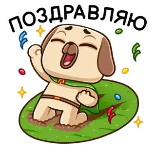 🎉 059a993a ПОЗДРАВЛЯЮ หมา, ยินดีด้วย, ฉลอง, กระดาษสี, น่ารัก, การ์ตูน, แอนิเมชั่น telegram sticker