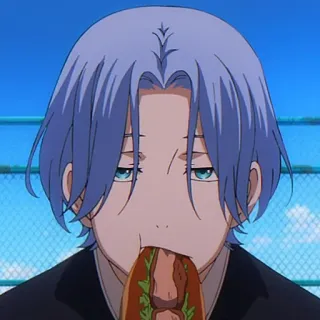❄️ 4438c980 Reki Kyan SK8 the Infinity Anime, Essen, Sandwich, blaue Haare, Charakter, Porträt telegram sticker