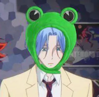 ❄️ a744579b Anime, Charakter, Froschhut, blaue Haare, Illustration, Cartoon telegram sticker