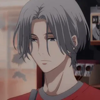 🖤 4831c30b аниме, седые волосы, красная рубашка, мужчина, сумка через плечо whatsapp sticker