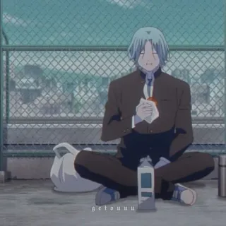 🖤 c87dcb4b getouuu Аниме, Школьная форма, Сидит, Ест, Перекус, Персонаж whatsapp sticker