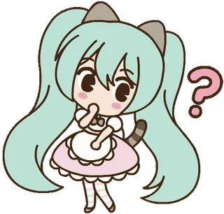 😯 be54f8b9 Hatsune Miku anime, cat girl, kawaii, question, cute, manga telegram sticker