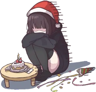😢 021315a4 Аниме, Девушка, Рождество, Грустный, Торт, Вечеринка telegram sticker