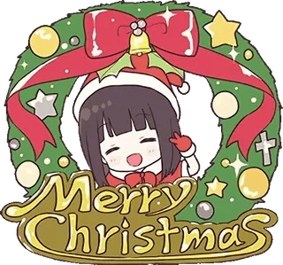 🎅 7dfcf2db Merry Christmas рождество, праздник, венок, аниме, каваи, празднование telegram sticker