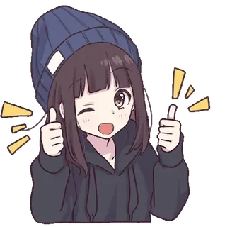 👍 bcb04701 Аниме девушка, Мультфильм, Палец вверх, Милый, Подмигивание, Шапка, Толстовка telegram sticker